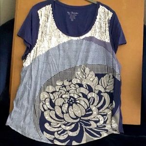 Navy and Light Blue Top with Emblements